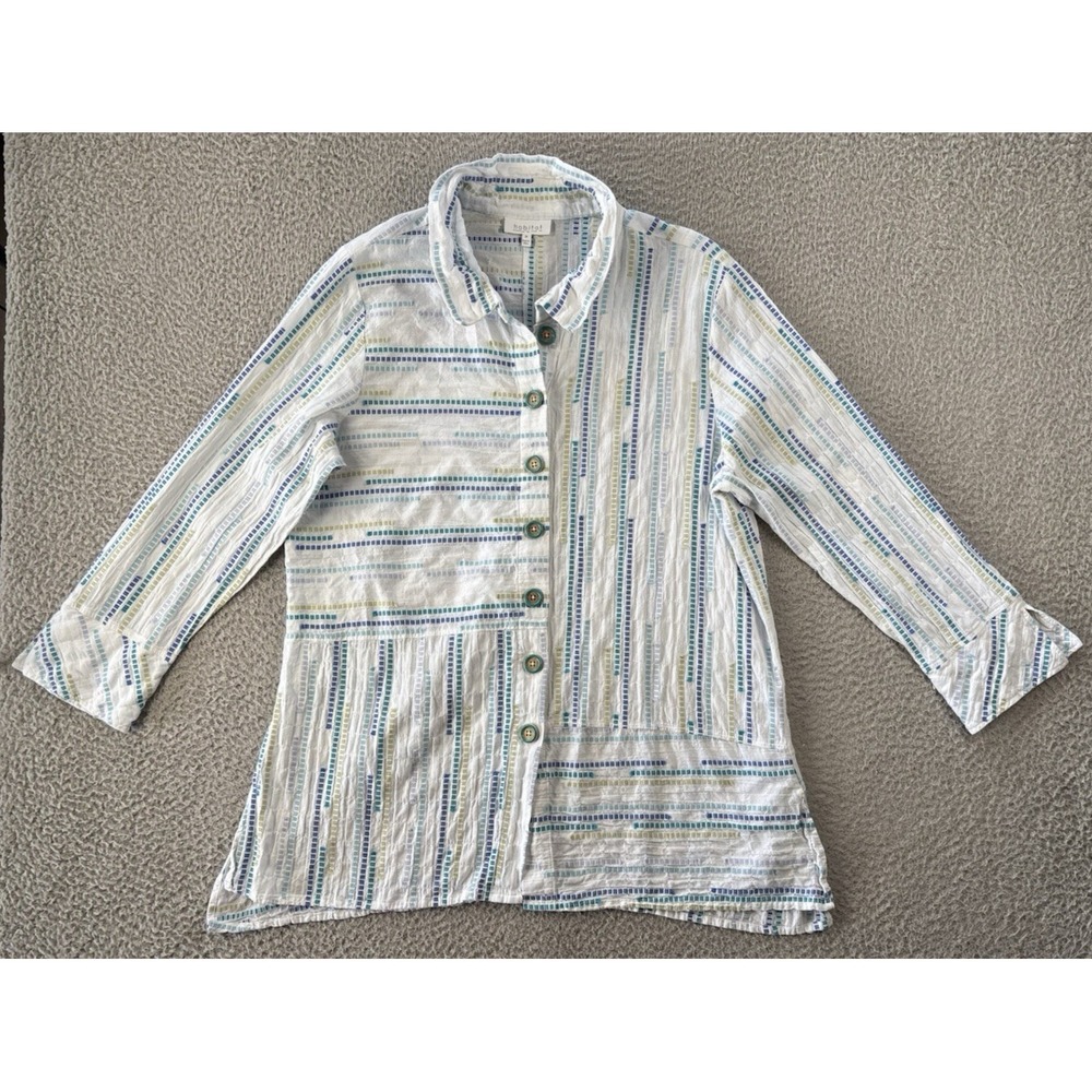 HABITAT Shirt Womens Medium Button Up Wired Collar Artsy Boho Cotton Textured